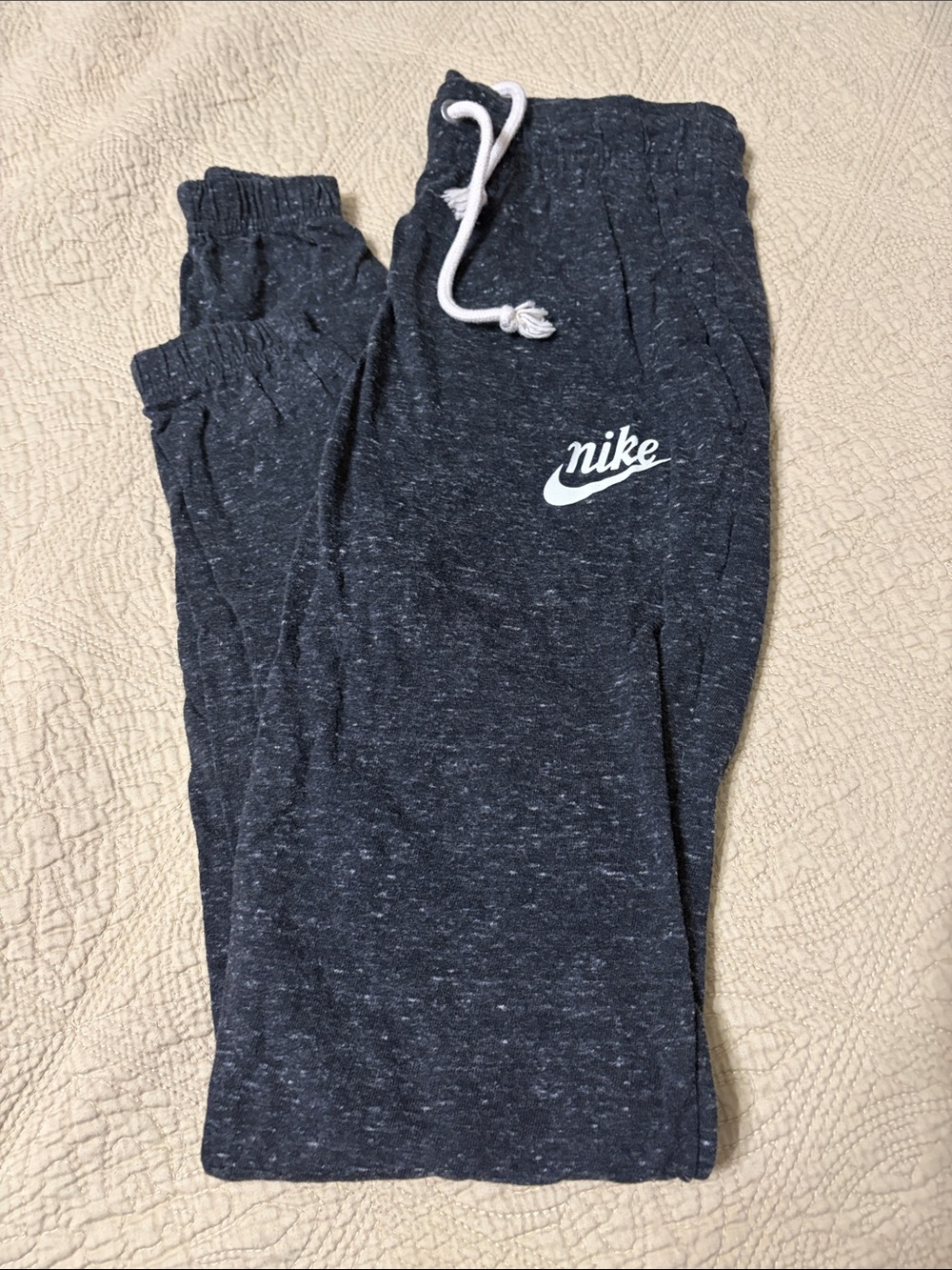 Nike Women’s Charcoal Heather Jogger Pants with White Logo (XS)